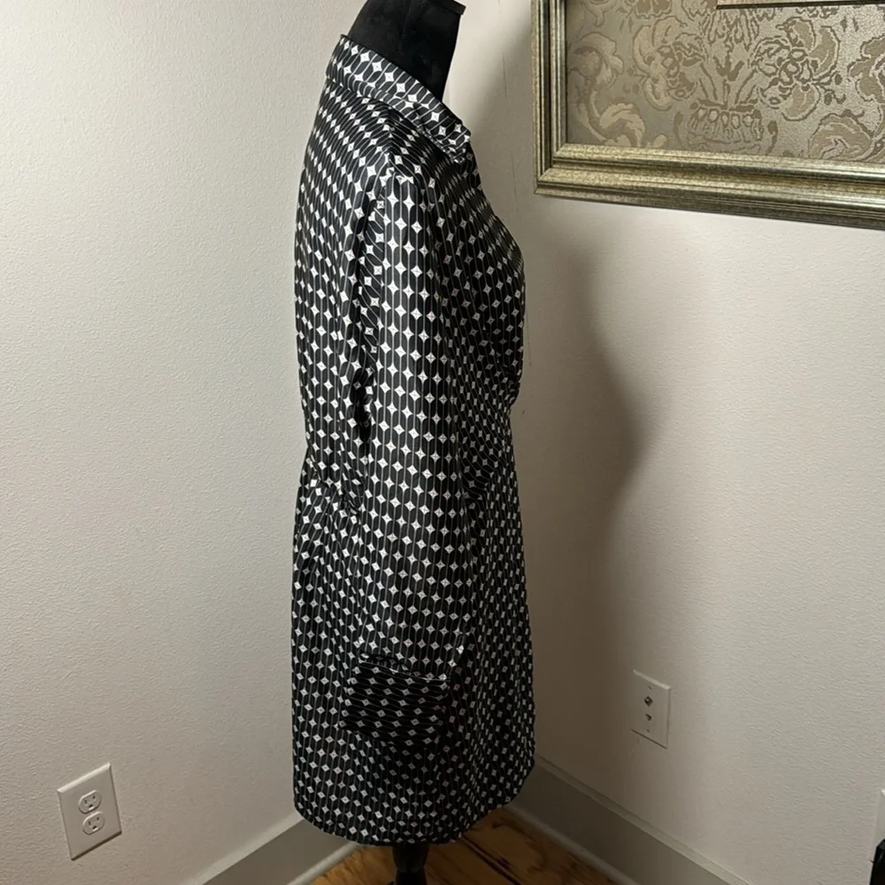 Black Tape ruched long sleeves satin‎ wrap mini dress Sz XL black ivory print